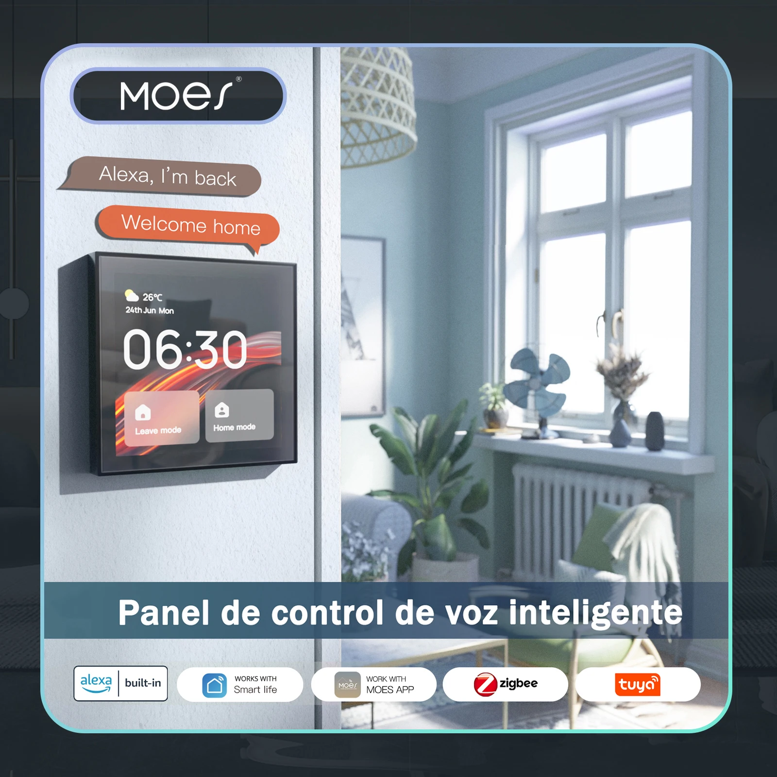 Painel de Controle Central Touch Wifi MOES, Tela Tuya, com Controle de Voz Alexa Integrado e Gateway ZigBee para Cenários Inteligentes, 4 Polegadas
