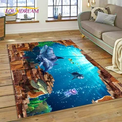 3D Illusion Underwater World Seabed Shark Dolphin Cartoon Carpet Rug for Bedroom Living Room Sofa Decoration,Kid Decor Floor Mat