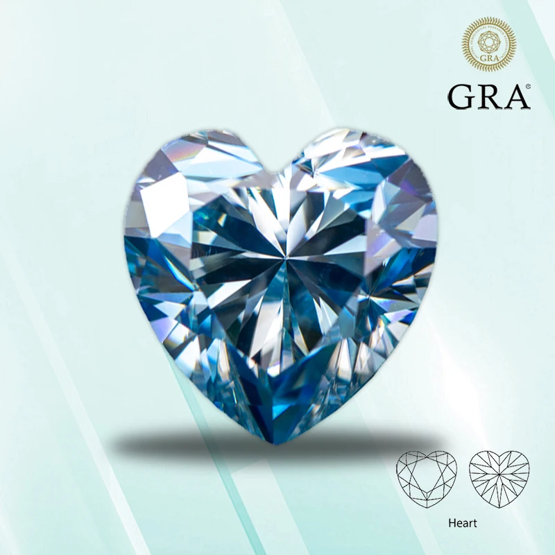 

Moissanite Stone Heart Shape Aquamarine VVS1 for Pass Diamond Tester Charms Top Jewelry Making Materials with GRA Certificate