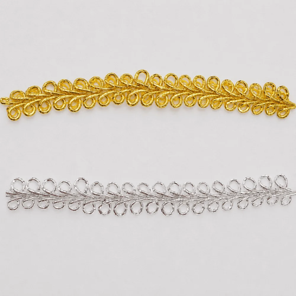 42M Length 8mm Width Herringbone Lace Trim Centipede Design Herringbone Grain Garment Accessory Lace Flat Weave Gold Silver Tone