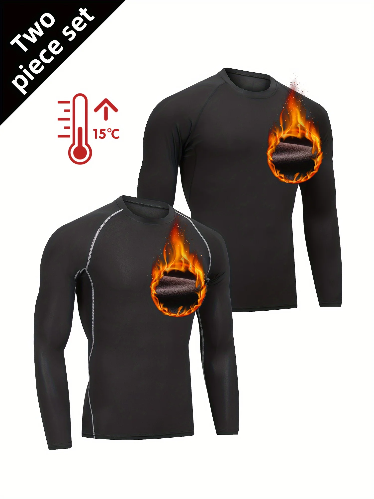 

Two-piece warm exercise set for men, running and gym clothes, tight equipment for autumn and winter, training sportswear