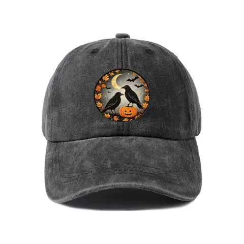 Halloween Dog and Pumpkin Graphic Baseball Cap, Vintage Washed Adjustable Unisex Dad Hat, Casual Gift