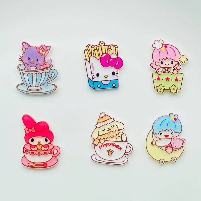 10Pcs New Acrylic Kawaii Cute Cartoon Bowtie French fries Sticker  Series Clip Book DIY Fashion Hairpin Decoration Crafts
