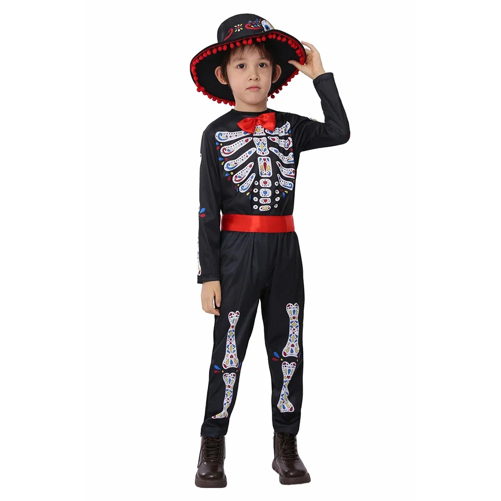 Horror Skull Ghost Cosplay Fantasy Child Boys Girls Clothing Day Of The Dead Scary Costume Disguise Kid Roleplay Fantasia Outfit