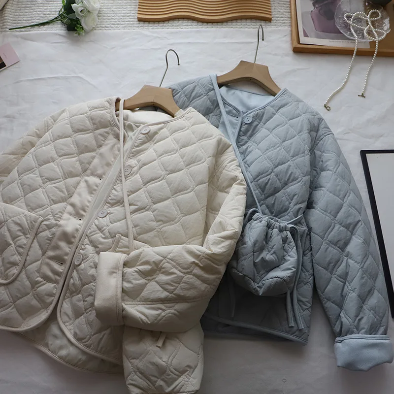 معطف نسائي قطني برقبة دائرية على الطراز الكوري سترة شتوية جديدة صلبة واحدة الصدر سترة سميكة ملابس خارجية سترات عصرية متعددة الاستخدامات