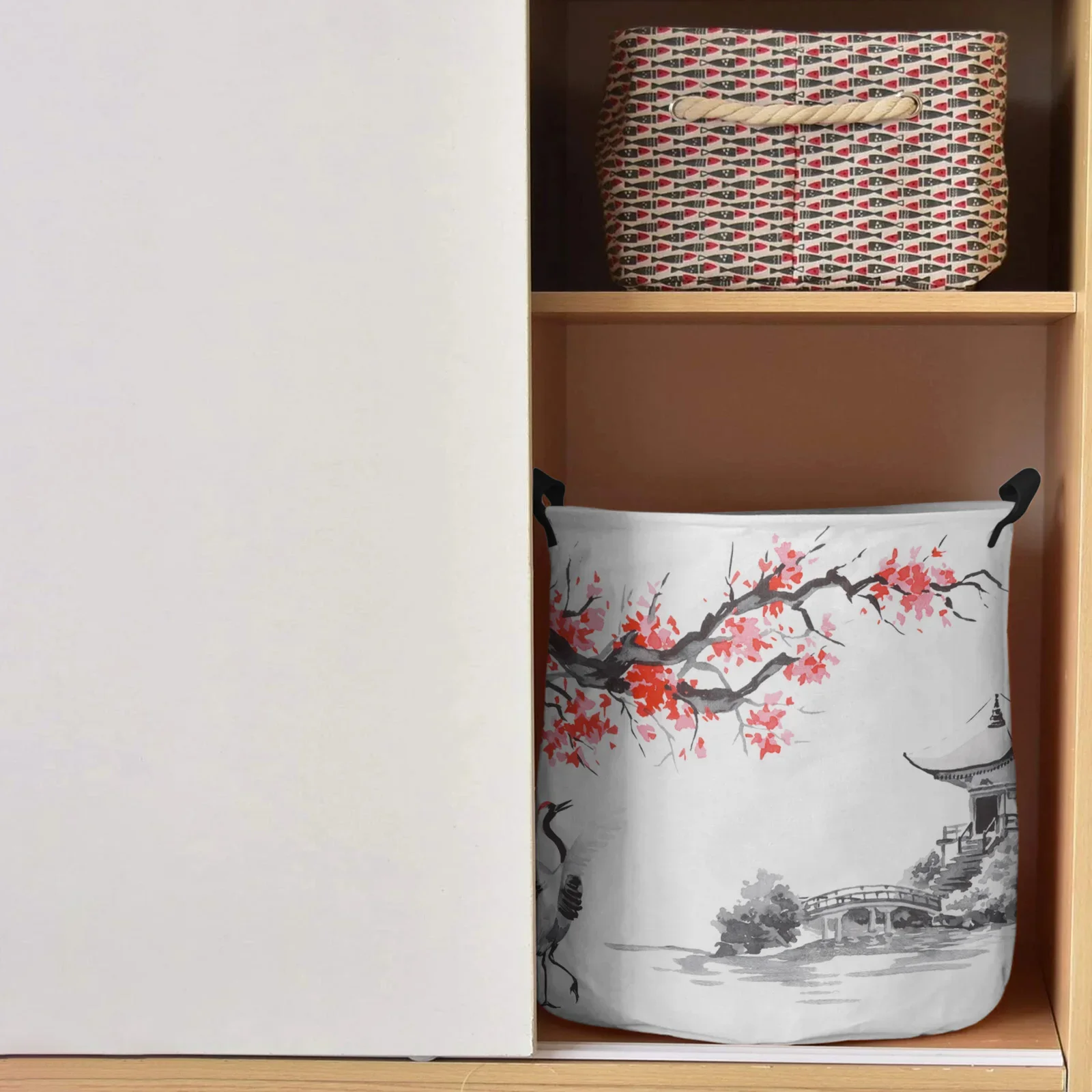 Crane Plum Tree Pavilion Ink Chinese Style Dirty Laundry Basket Foldable Home Organizer Basket Clothing Kids Toy Storage Basket