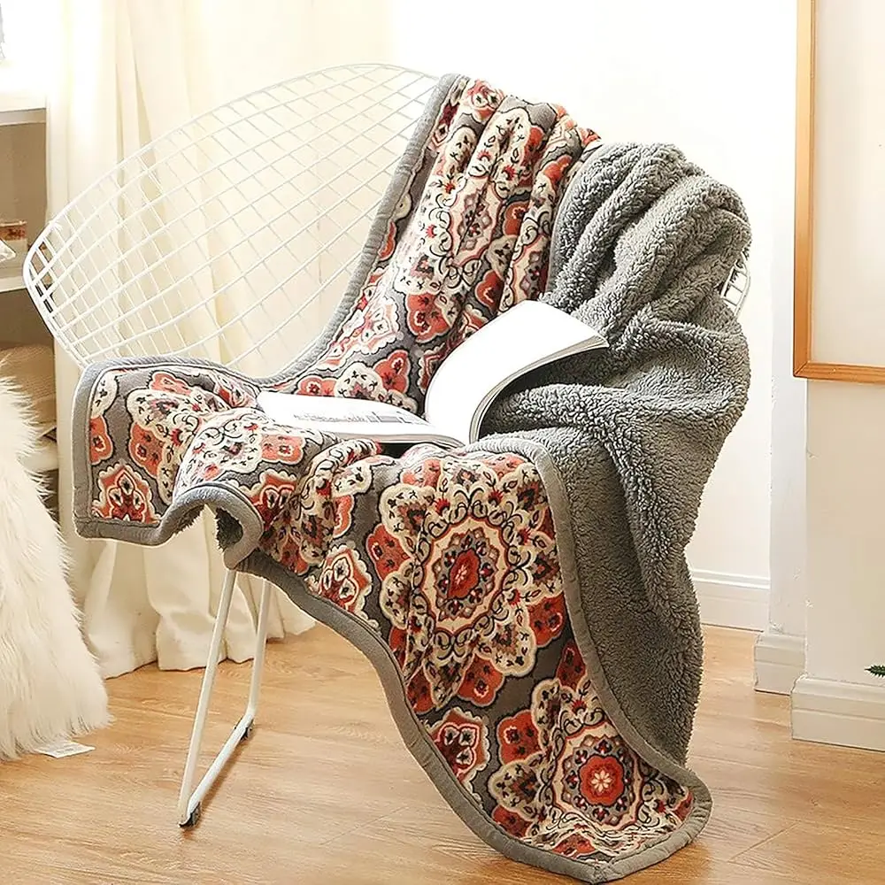 

Flannel Sherpa Throws 60'' X 50', Cute Floral Design Soft Plush Flannel Blanket Throws For Bed/Couch/Sofa/Office/Camping
