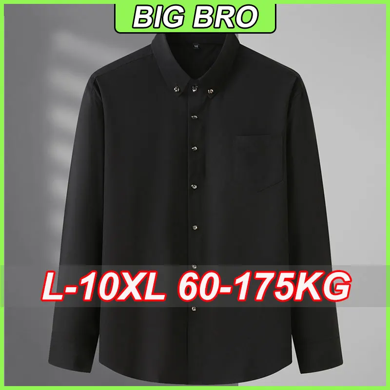 

Plus Size Men's Long Sleeve Shirt 60-175kg Solid Color Tees Casual Style Men's Casual Breathable Basic Tops L-10XL Male Clorhing