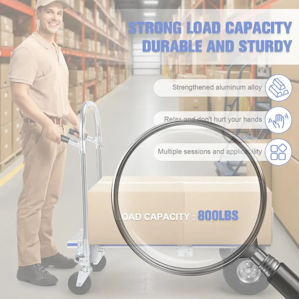 

2 in 1 Aluminum 800LBS Capacit Convertible Dolly W/Wheels Portable Dolly Cart ForConstruction Warehouse Factories Indoor Outdoor