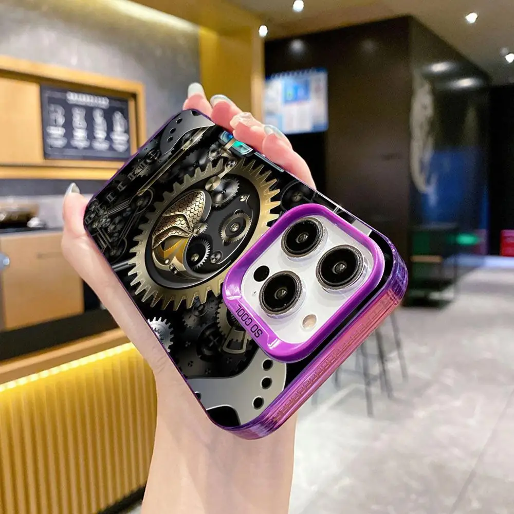 Mechanism Gear Phone Case for iPhone 17 16 15 14 13 12 11 X XR XS Air Pro Max Plus Purple Colorful Silver Cover view 2