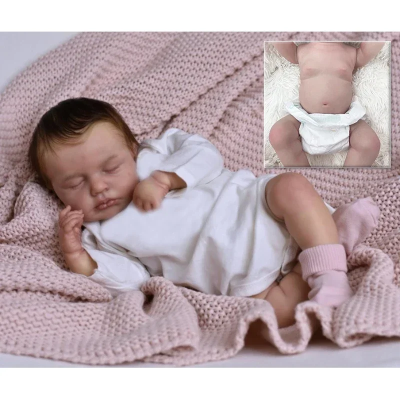 19inch Silicone Reborn Baby Doll Loulou Lifelike Newborn Sleeping Baby Hand Painted 3D Skin with Visible Veins Muñecas Reborn