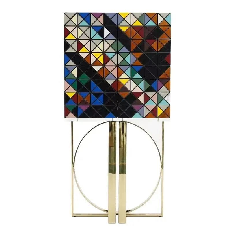 High-end living room luxury design storage side cabinet with shiny stainless steel bottom legs