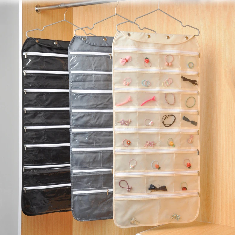 Hanging Double-Sided Zipper Jewelry Storage Bag Small Jewelry Storage Pouch Earring Necklace Hairpin Holder 56 Girds Hanging Bag