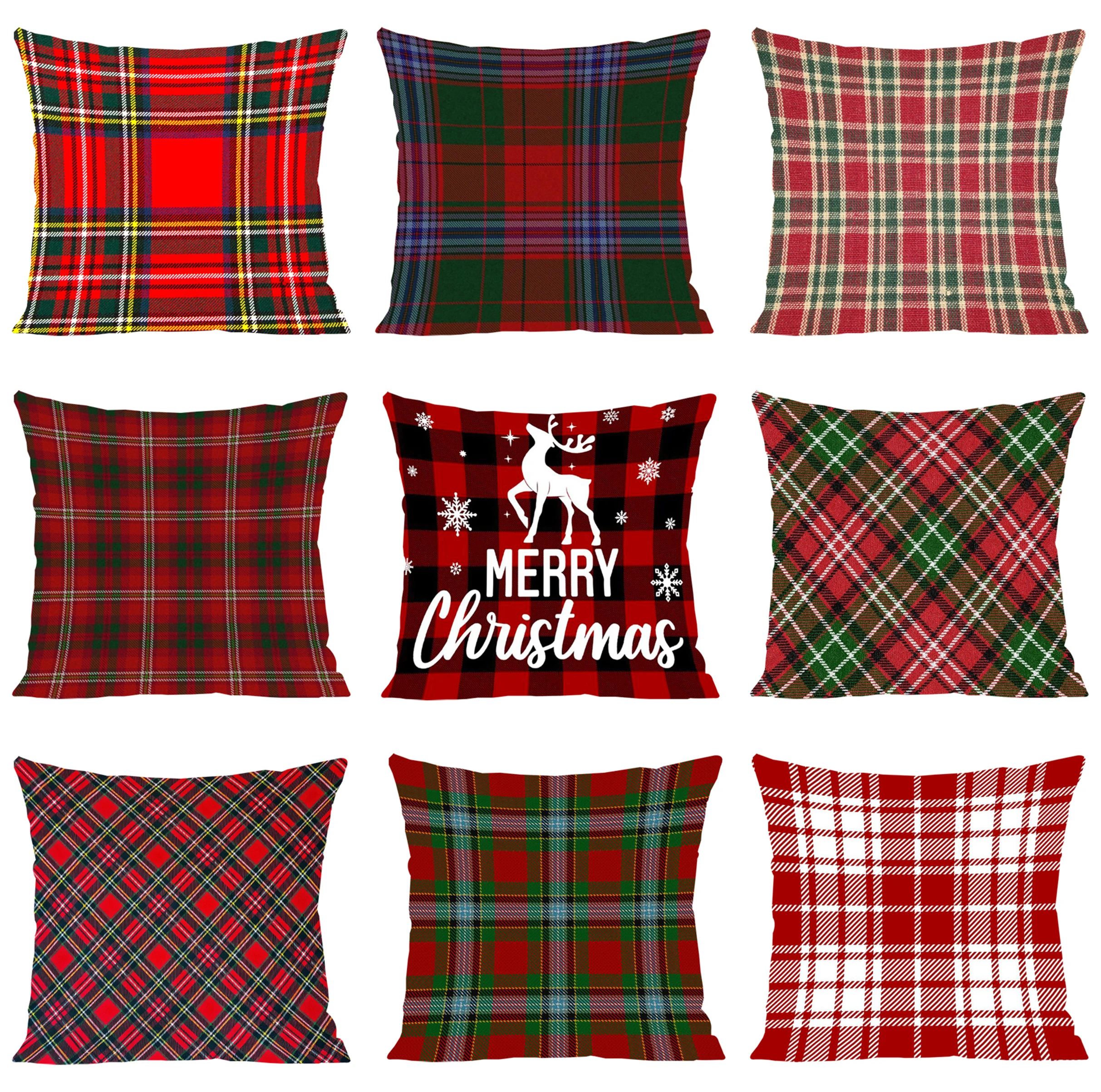 

Christmas Decoration Cushion Cover, Christmas Color Themed Checkered Cloth Pillowcase, Double-sided Printed Cushion Cover 40x40