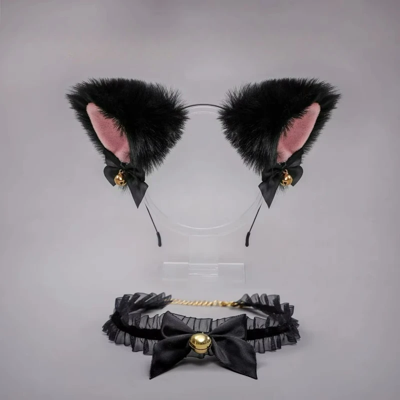 آذان القط أجراس عقال أسود دبوس الشعر الإناث لطيف طوق كوس اللباس #1