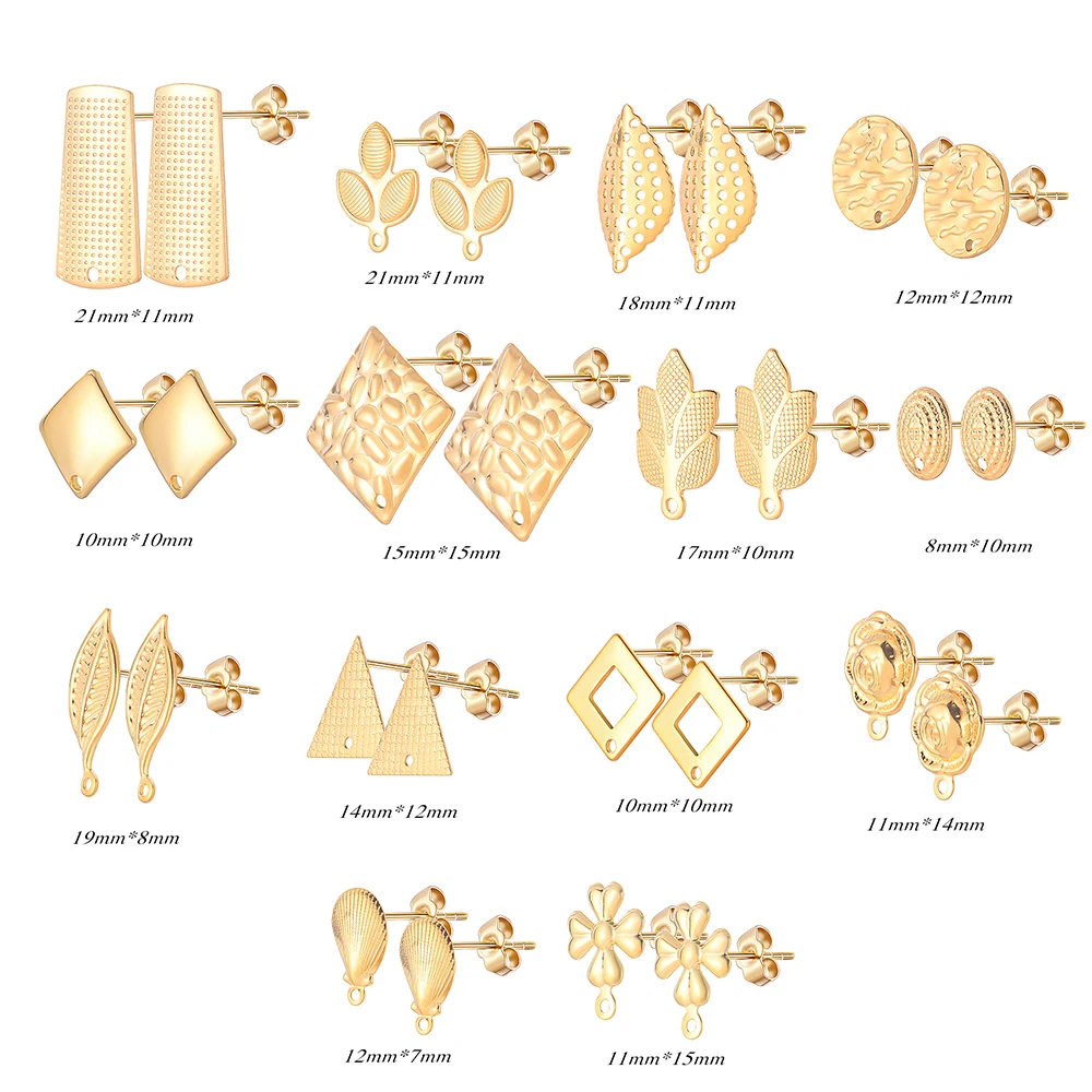 10 Stück/Set, Edelstahl, Rosenblüten- und Blatt-Ohrring-Stecker, vergoldet, für die Herstellung von Schmuck, Bastelzubehör. – Detail 2