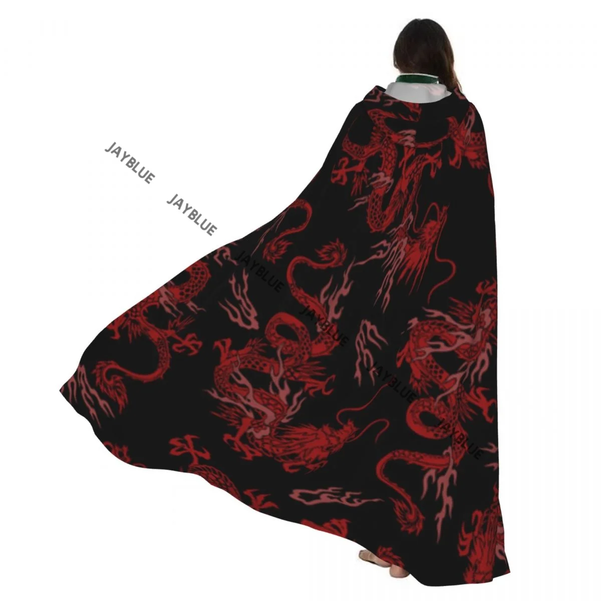 

Japanese Dragon Hooded Cloak Polyester Unisex Witch Cape Costume Accessory
