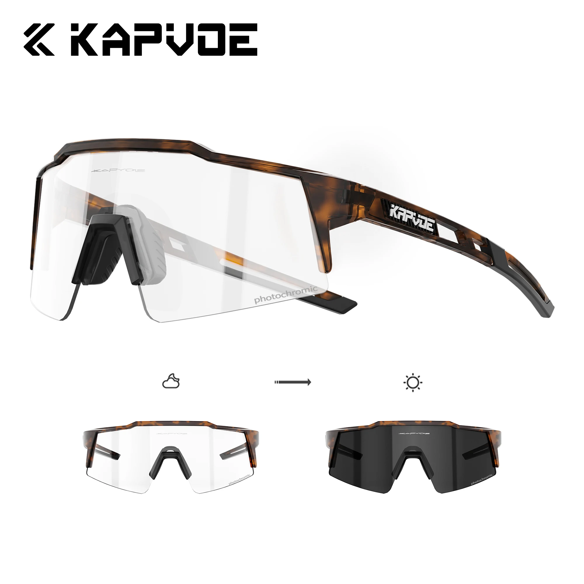 KAPVOE New Photochromic Cycling Sunglasses for Men Glasses Fashion Mountain Road Speed Cool Goggles Sports MTB Bike Eyewear
