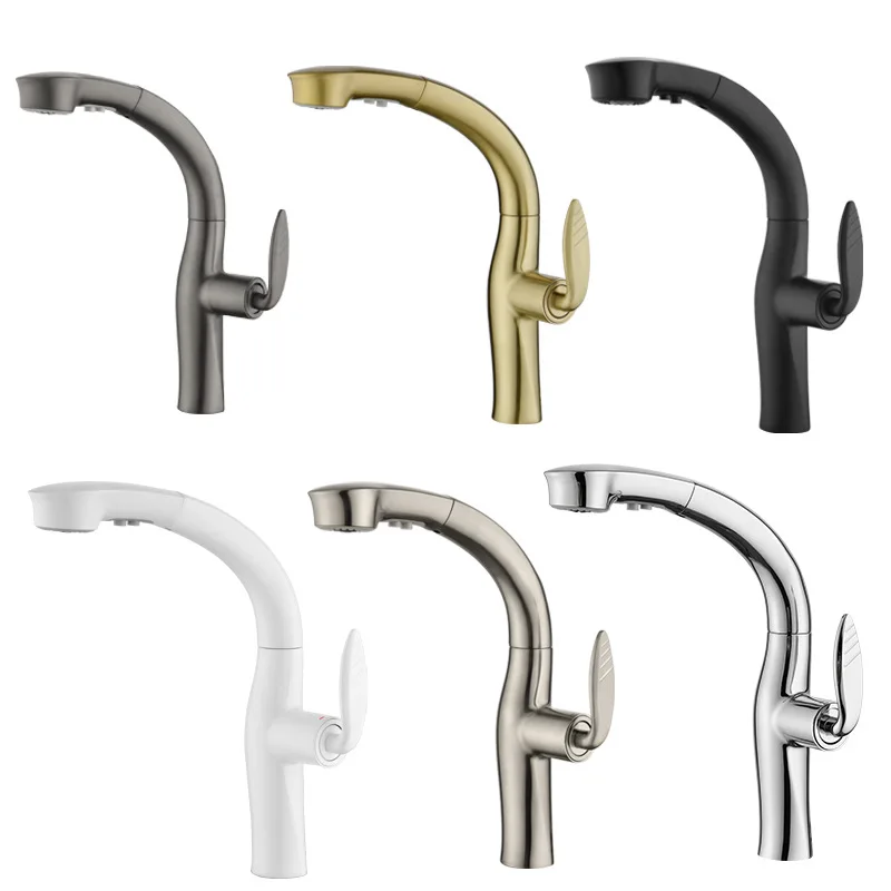 

Brass white circular arc kitchen telescopic two-function water outlet mode, vegetable basin universal hose hot and cold faucet