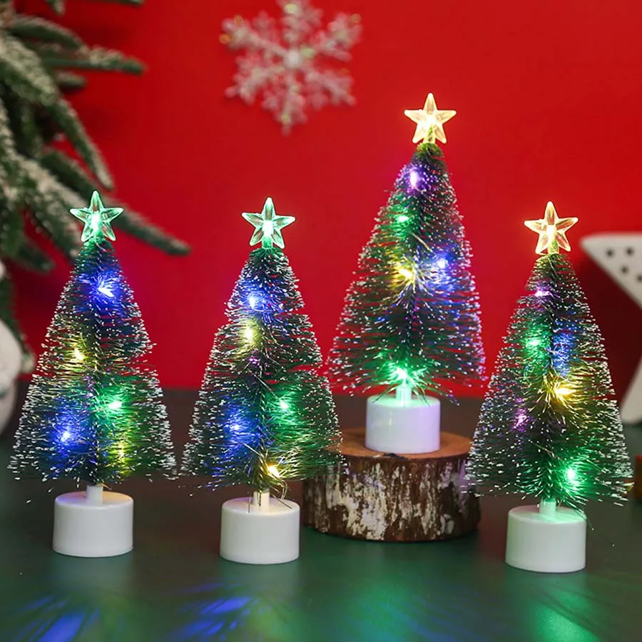 1-10PCS Luminous Mini Christmas Trees with LED Lights Home Decoration Electronic Candles New Year Party Ornament Childrens Gift