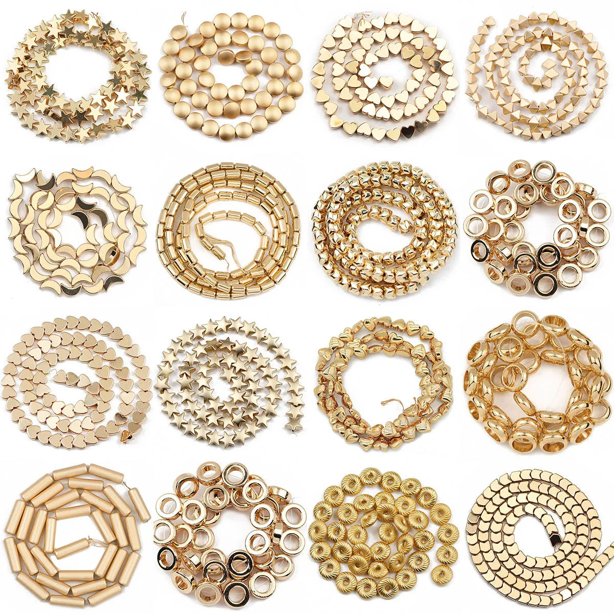 Natural Hematite Stone Gold Color Beads Star Heart Loose Ring Spacer Beads For DIY Jewelry Making Bracelet Necklace Accessories