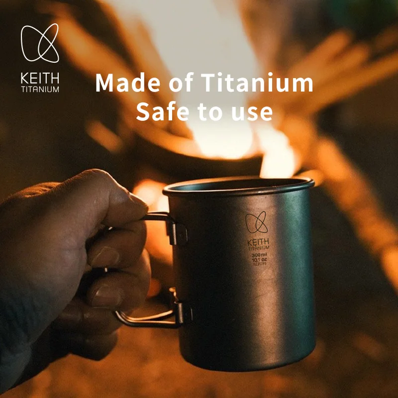 

Титановая чашка KEITH, портативная складная легкая сверхлегкая металлическая кружка без вкуса для пеших прогулок, HikiCamping, для использования на открытом воздухе
