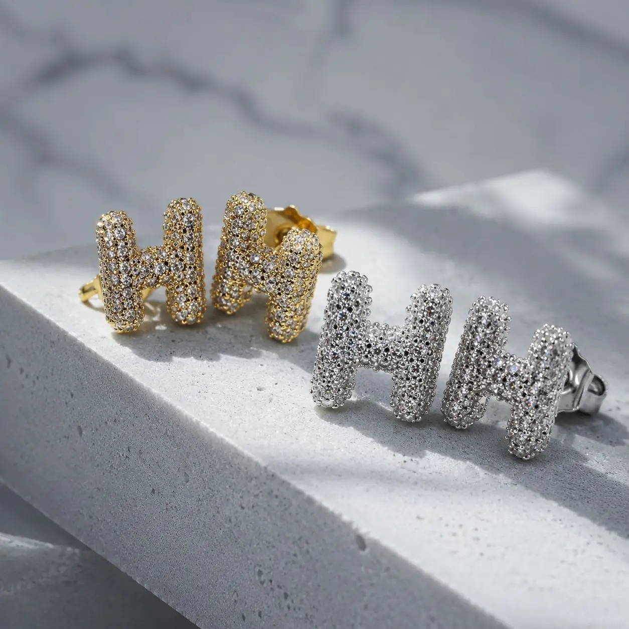 H Shape Stud Earrings for Women Zircon Gold Silver Color Small Piercing Earrings Fashion Jewelry Gift