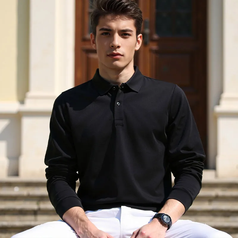 

Men's Premium Silk-Blend Polo Shirt - Black Business Casual 2.6% Mulberry Silk (Pink/Navy/Light Gray) M-3XL Soft & Breathable