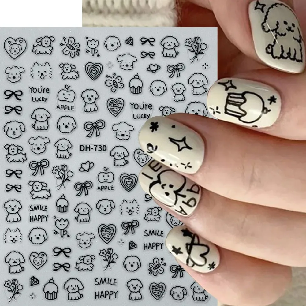 4 قطعة الكرتون لطيف القط مسمار الفن المتزلجون ثلاثية الأبعاد الكتابة على الجدران الكلب أرنب القلب ستار مسمار ملصق زهرة فراشة القوس مانيكير صائق