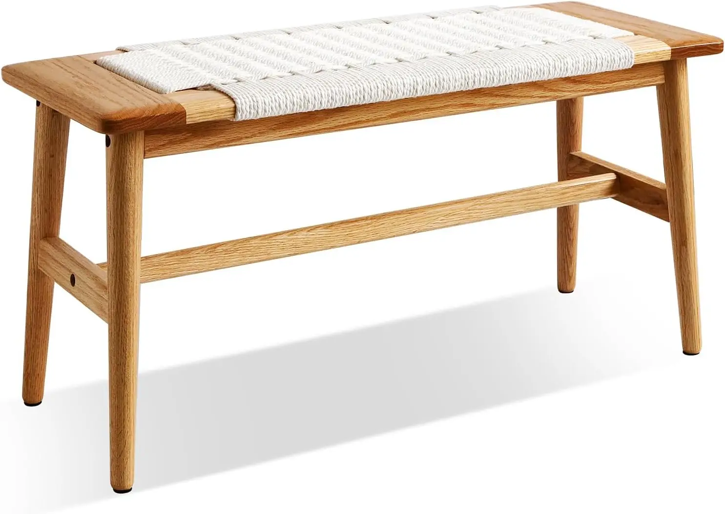 

100% Solid Oak Wood Bench,Hand Woven Chair Surface Design,Solid Structure of Chair Legs,Bedroom Bench/Entryway Bench/Dining