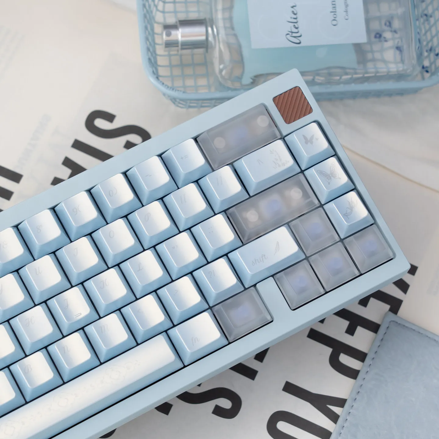 URE Floating Brocade Keycaps 120 keys Blue Pink Pearlescent Paint Cherry Profile Custom PBT Keycaps For MX Mechanical Keyboard