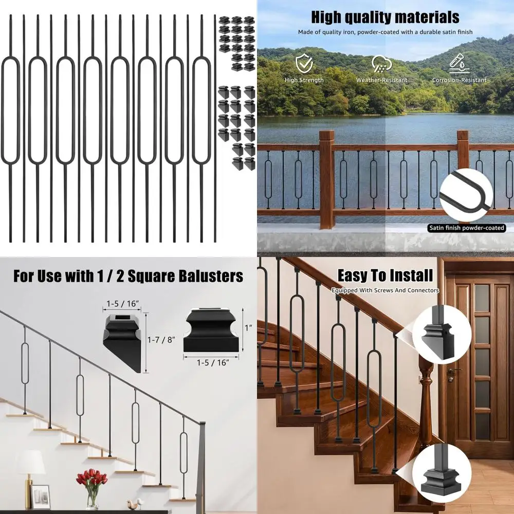 

Набор из 16 железных балясин для лестниц, 1/2 дюйма, с 8 прямыми и 8 одинарными овальными опорами