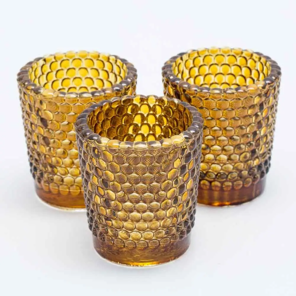 Votive Candle Holders Hobnail Amber Set of 72 Thick Premium Quality Glass with Jewel-rich Color Finish Perfect for Home