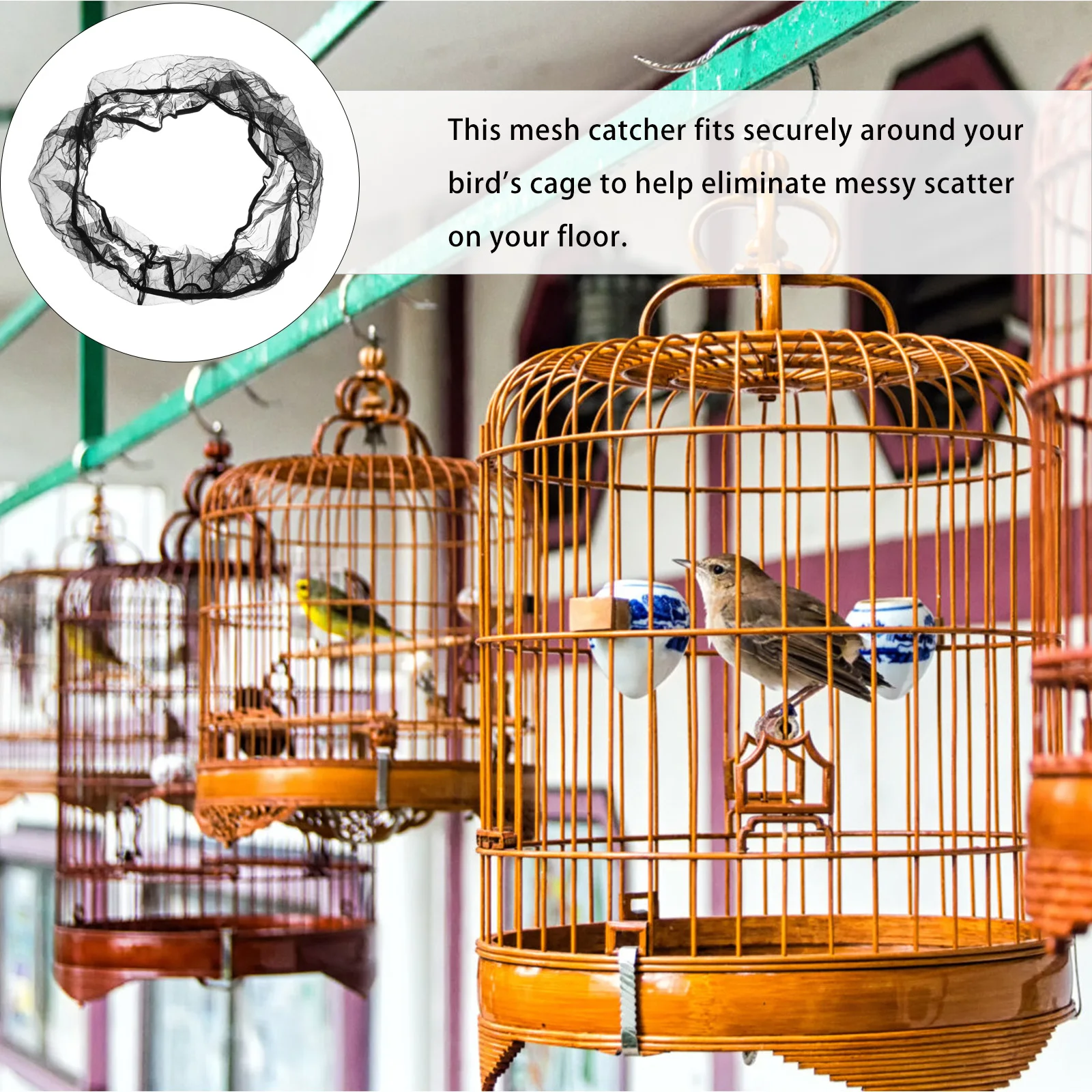 

Pet Mesh Bird Catcher Net Cover L Black Soft Airy Fabric No Mess Easy Wash Catcher Cage Net Cover Bird Cage Skirt