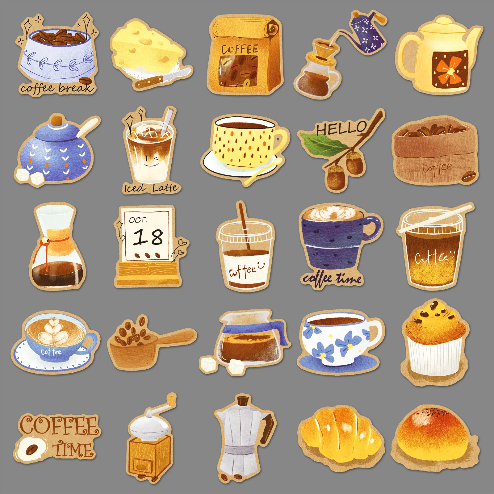 10/30/50 قطعة ملصقات الكتابة على الجدران القهوة الكرتون مرسومة باليد ملصقات الزخرفية الإبداعية DIY بها بنفسك الغيتار الهاتف كوب ماء سكيت