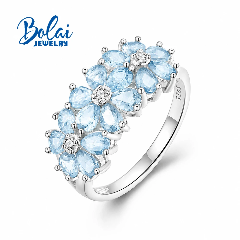 Women'S 925 Sterling Silver Ring With Natural Brazil Sky Blue Topaz November Birthstone Simple Design Fine Jewelry Daily Gift