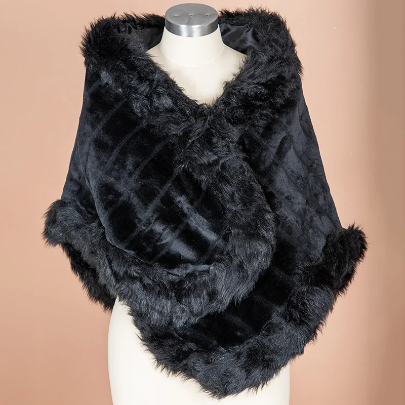 White Ivory Women Bridal Wrap Bolero Faux Fur Lace Crystal Autumn Winter Dress Shawl Jacket Cape Stole Cloak Wedding Accessories image 6