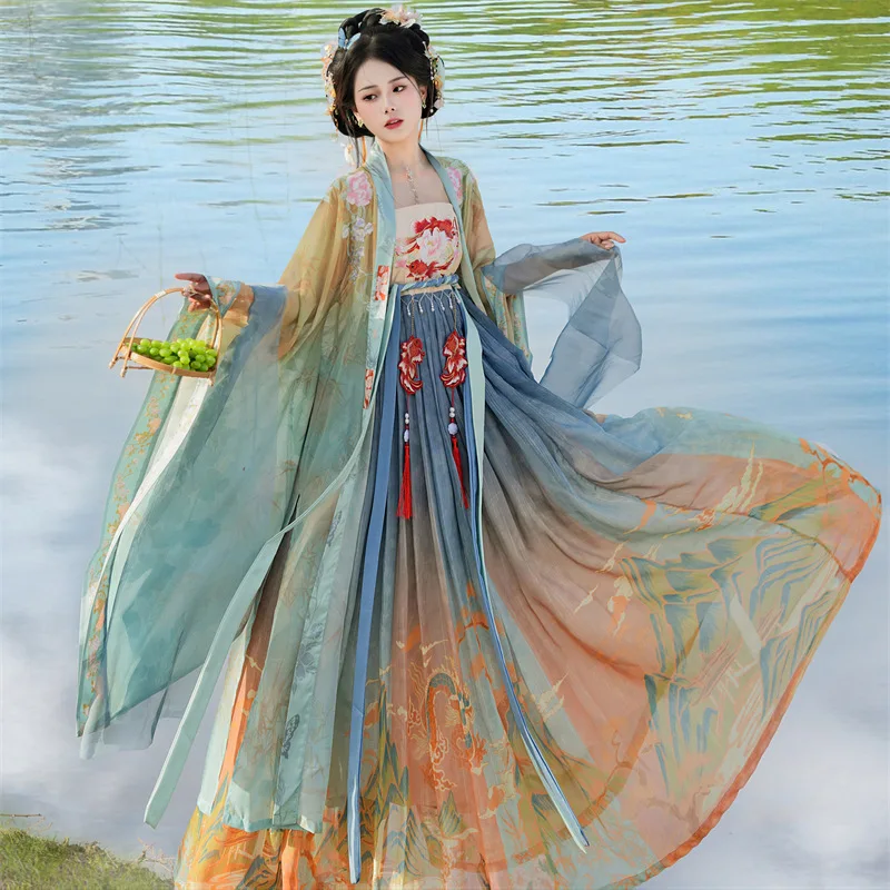 Hanfu female crocodile skirt Tang Dynasty chest-length one-piece skirt embroidered large-sleeved shirt Chinese wind spring