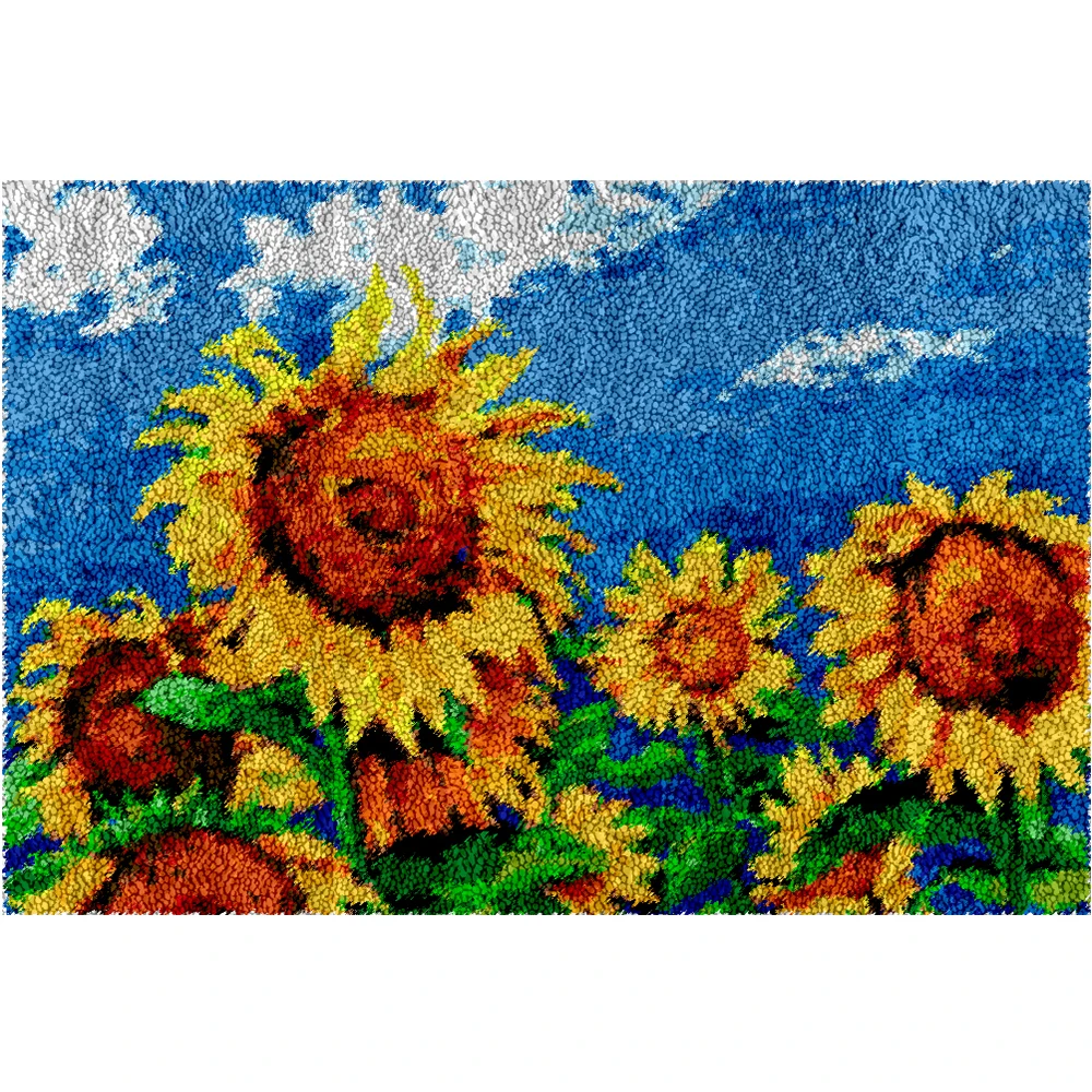 

DIY Sunflower Large size Latch hook rug kits with Preprinted Canvas Pattern Unfinished Rug making kit for adult Home decoration