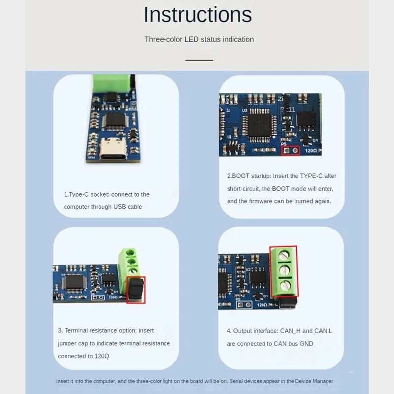 Type-C USB To CAN Module 5V CAN Bus Analyzer USB To CAN Converter Module CANABLE V2.0 CAN-FD CAN Bus Analyzer