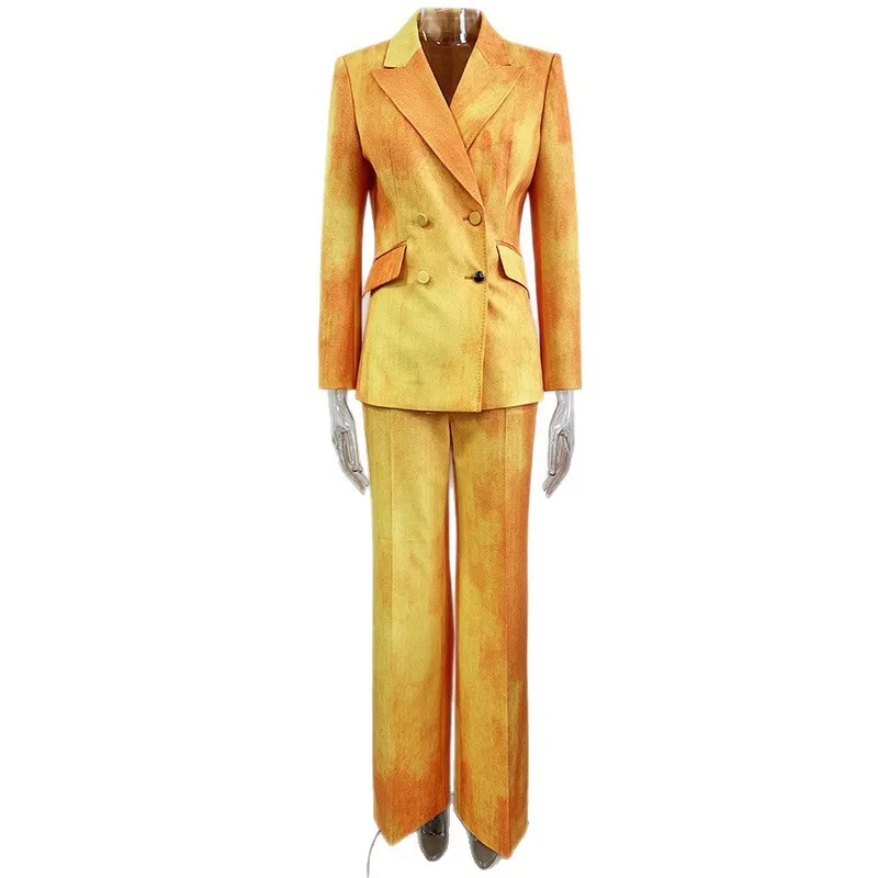 

Luxury Retro Print Double Breasted Blazer Suit Sets Women Casual Daily Date Night Club Wear Friends Gathering Outfits Set