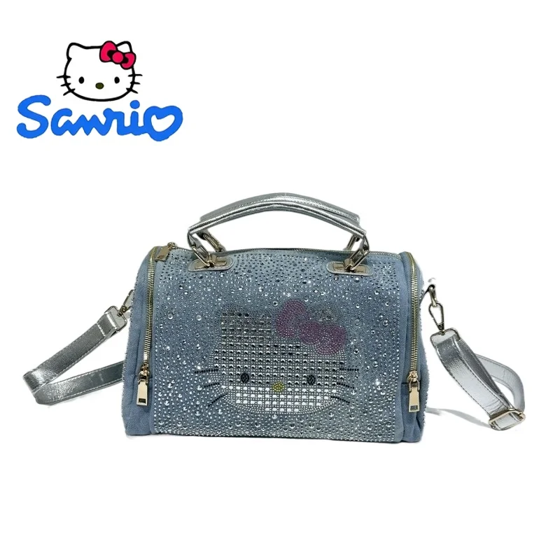 

Hello Kitty Luxury Shoulder Bag Rhinestone Denim Handbag Purse for Women Versatile Fashion Large Capacity Commuter Casual Trendy