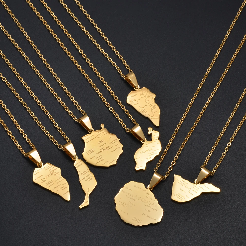 إنييو اسبانيا جزر البالما قلادة على شكل خريطة القلائد للنساء الفتيات الفولاذ المقاوم للصدأ مجوهرات العرقية # 514162 #3