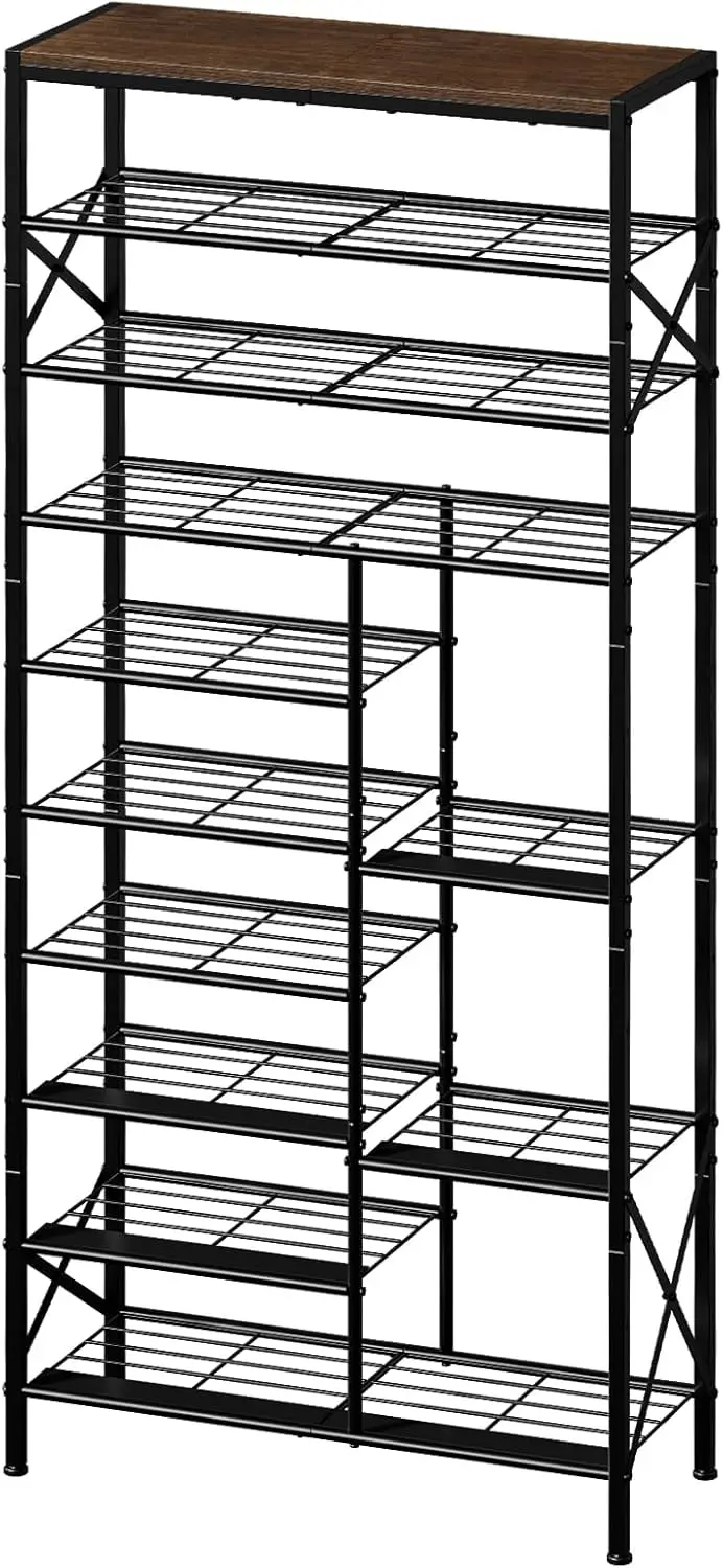 

10-Tier Shoe Rack with Boots Storage, Large Capacity Holds 27-30 Pairs, Durable Rustic Brown for Entryway Closet Hallway