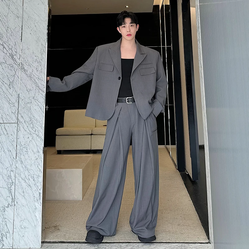 IEFB Niche Design Male Suit American Single Button Suit Jacket Drooping Pleated Wide Leg Pants 2024 Autumn Two-piece Set 9C7128