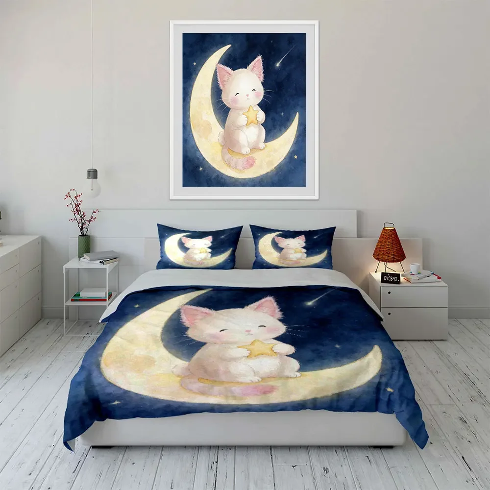 "Moon Cat Starry Night Decor" Soft Comfortable Duvet Cover Bedding Set Included 1*Duvet Cover & 2*Pillowcases, gift view 5