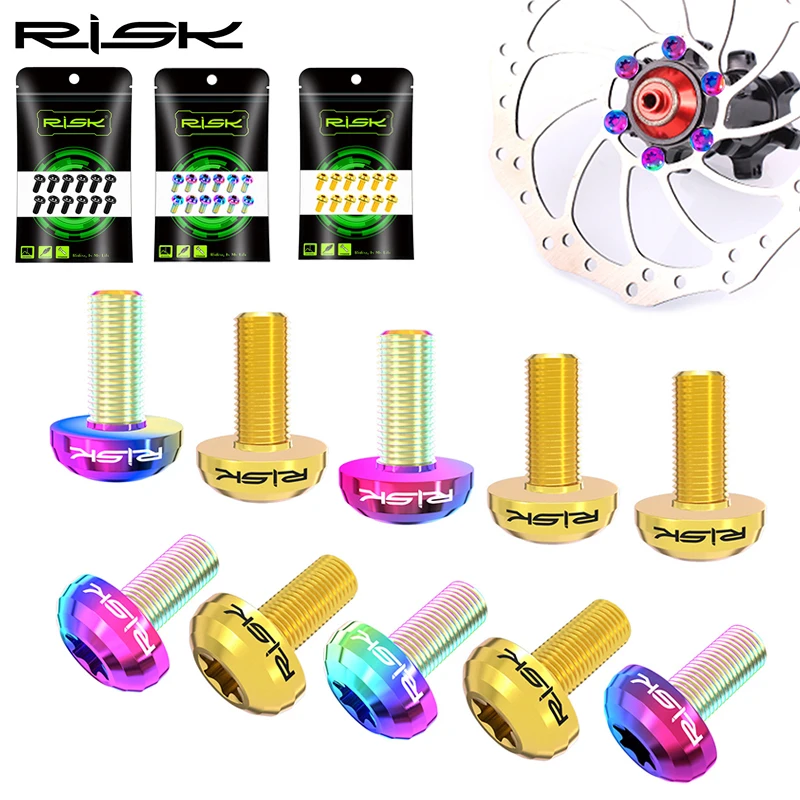 RISK Titanium Bolts 12PCS Bicycle Disc Brake Rotor Screws M5 Titanium Alloy 10MM T25 Fixing Bolt for Bicycle Discs Rotor Bolts