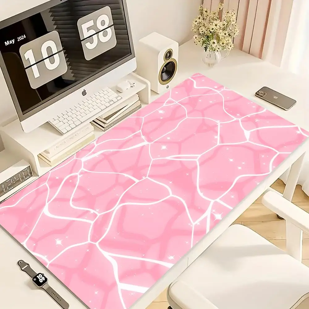 

Kawaii Pink Wave Mouse Pad Large Rubber Base Anti-slip PC Desk Accessories Mousepad for Office and Gamer Keyboard Mats Decor Mat