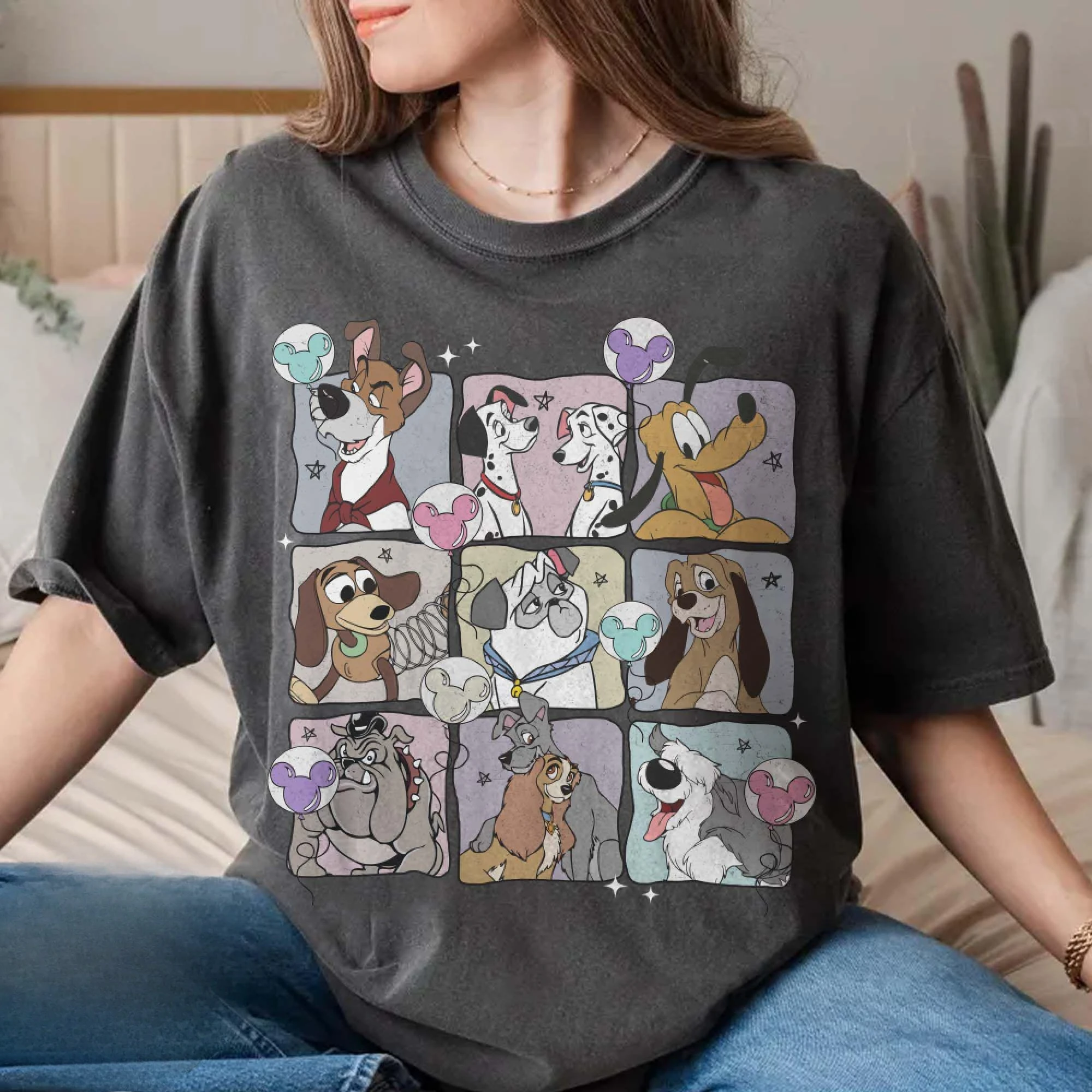 

MINISO Retro Disney Dog Comfort Shirt Dog Lover's Shirt Loose Casual Comfortable Versatile Women Men Everyday Wear Hot-selling