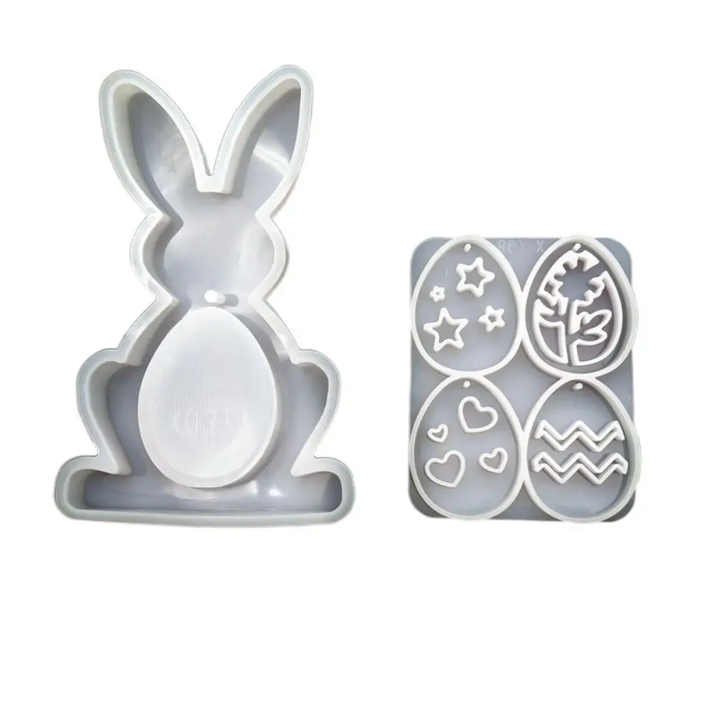 Cute Silicone Bunny Mold Set DIY 4in1 Egg Shaped Pendant Rabbit Ornament Resin Casting Plaster Decoration Mold Easter